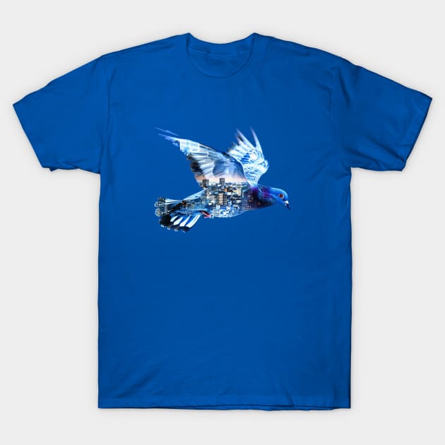 Pigeon with night city inside T-Shirt by AnnArtshock